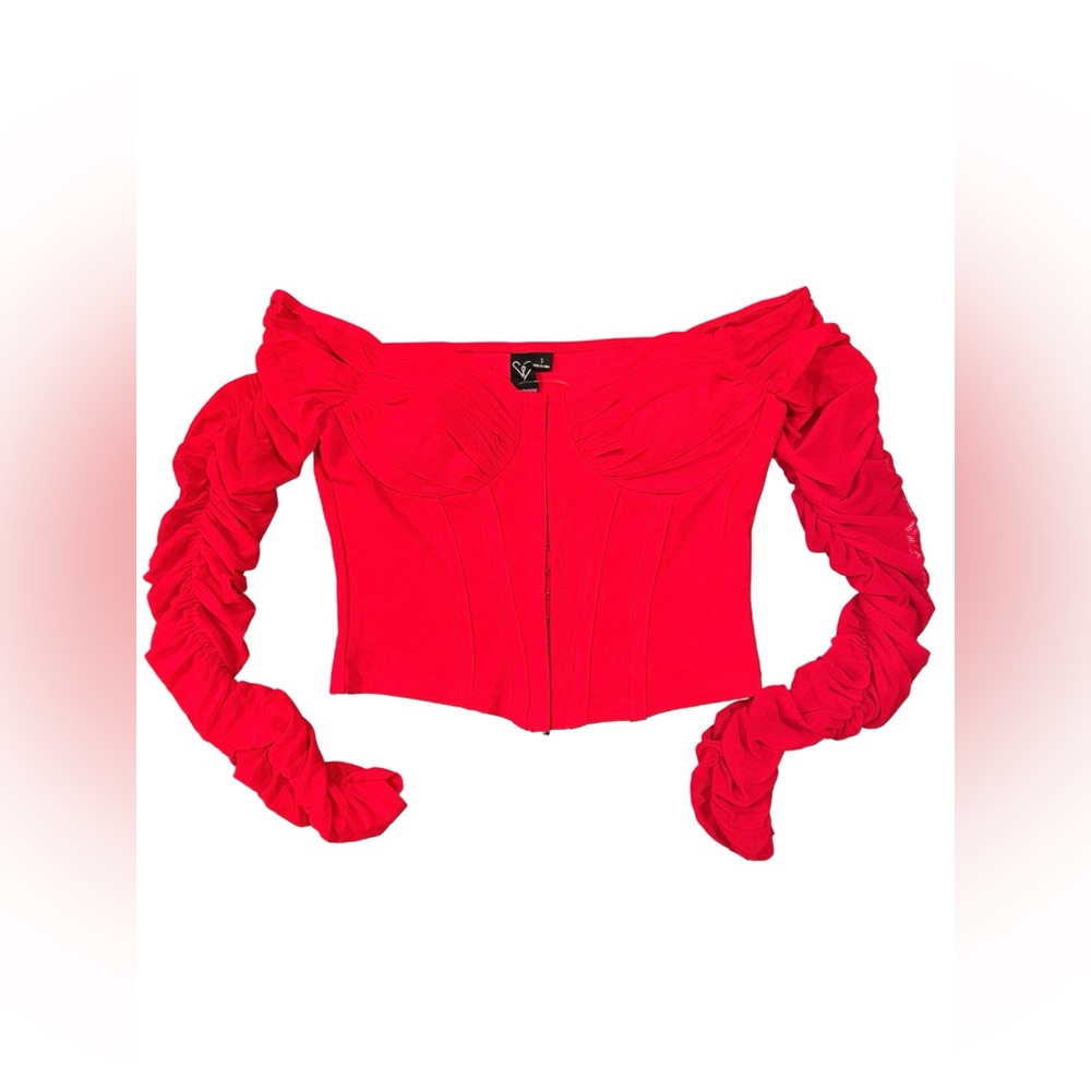 Windsor Red Off Shoulder Corset Crop Blouse Small NWT